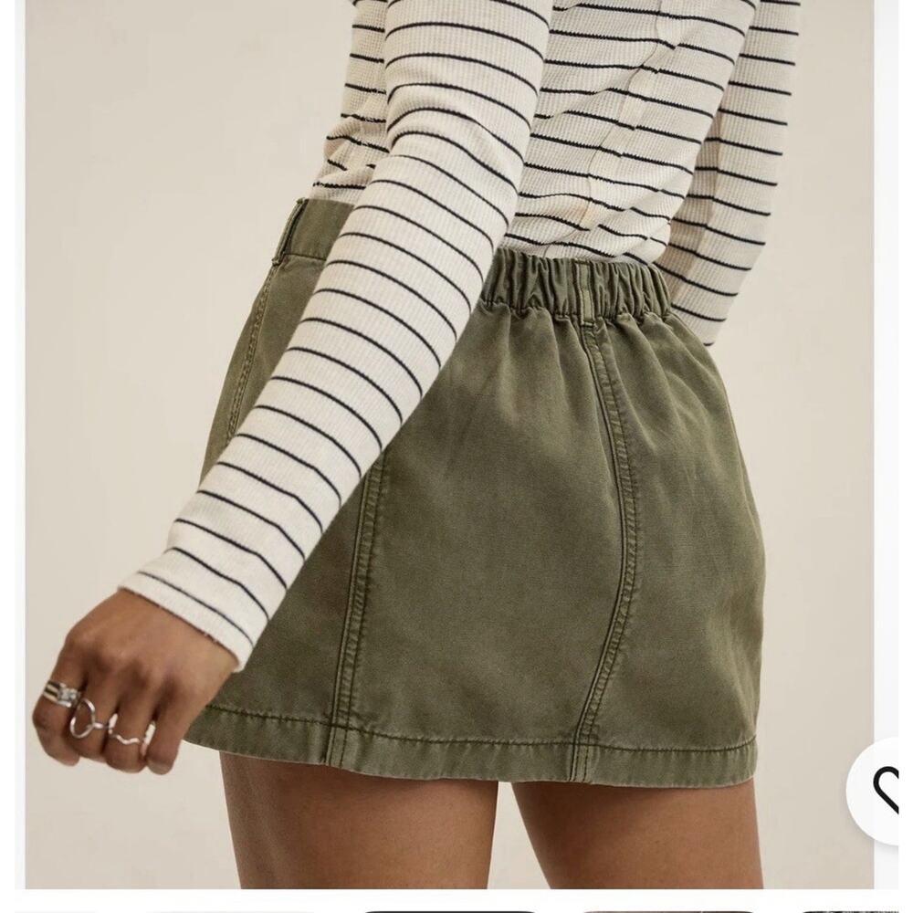 Aerie Mod Mini Skirt Military Green Elastic Waist L Belt Loops‎ Seam Detail NWT